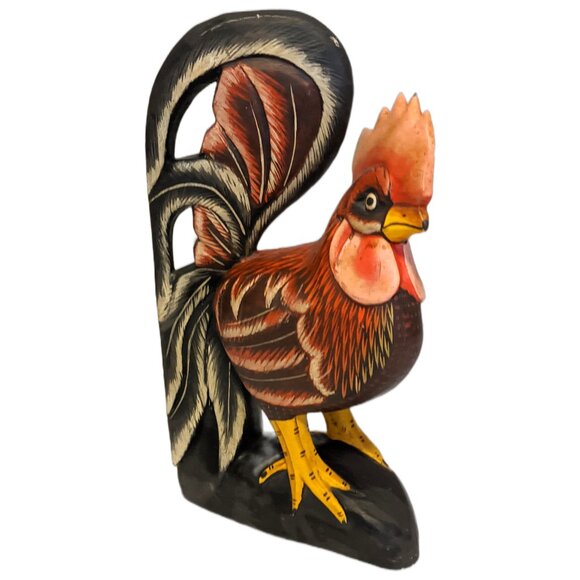 Vintage Hand Carved Rooster Wooden Folk Art Decor Kitchen Farmhouse Rustic - Picture 2 of 9